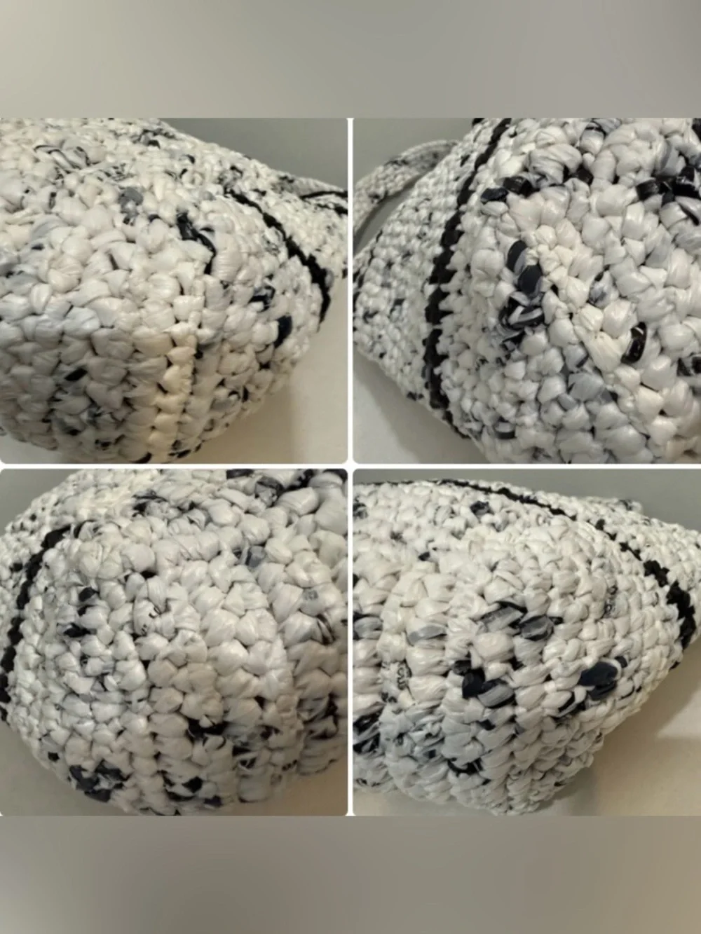 Crochet Hobo Bag Black White Stripe Boho Knit Shoulder Purse
